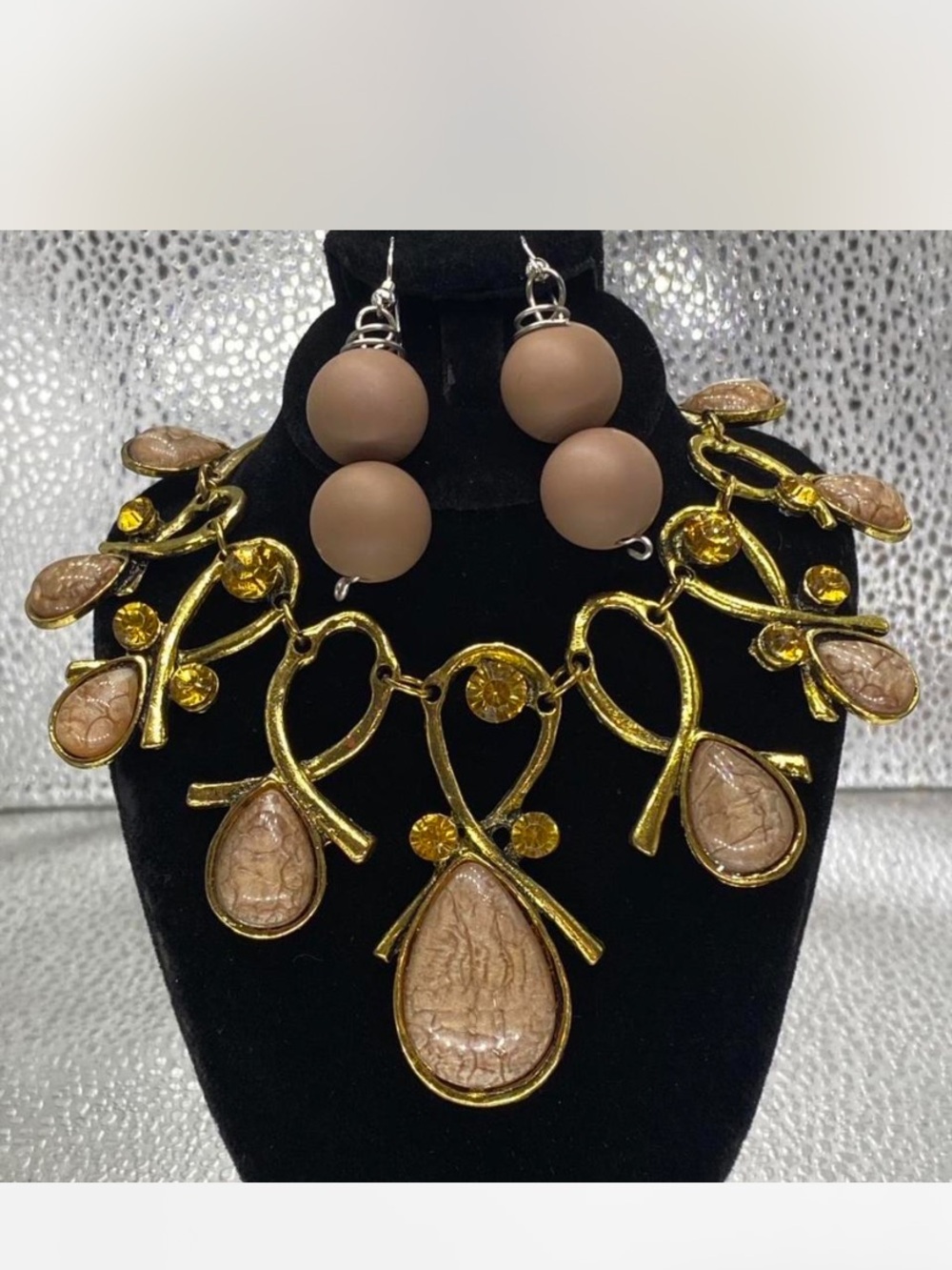 Cappuccino  ^^^ Gold-Tone  Teardrop Statement Necklace  / Earrings ^^^